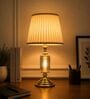 Beige Fabric Shade Table Lamp with Ribbed Glass Base Elegant & Classic Design Beige Fabric Shade Table Lamp with Ribbed Glass Base Elegant & Classic Design