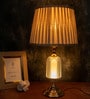 Beige Fabric Shade Table Lamp with Ribbed Glass Base Elegant & Classic Design Beige Fabric Shade Table Lamp with Ribbed Glass Base Elegant & Classic Design