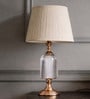 Beige Fabric Shade Table Lamp with Ribbed Glass Base Elegant & Classic Design Beige Fabric Shade Table Lamp with Ribbed Glass Base Elegant & Classic Design