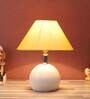 Beige Fabric Shade Table Lamp With White Base