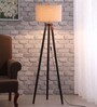 Catania Beige Fabric Shade Tripod Floor Lamp With Wood Base