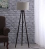 Catania Beige Fabric Shade Tripod Floor Lamp With Wood Base