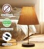 Beige Fabric Shade with Modern Silver & Black Table Lamp for Bedroom & Living Room
