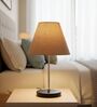 Beige Fabric Shade with Modern Silver & Black Table Lamp for Bedroom & Living Room