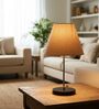 Beige Fabric Shade with Modern Silver & Black Table Lamp for Bedroom & Living Room