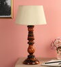 Beige Fabric Shade Table Lamp With Brown Base