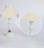 Beige Fabric Shade Table Lamp with White Base