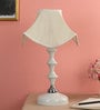 Beige Fabric Shade Table Lamp with White Base