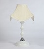 Beige Fabric Shade Table Lamp with White Base