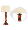 Beige Fabric Shade Table Lamp With Brown Base