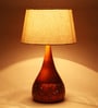 Beige Fabric Shade Table Lamp with Orange Base