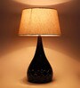 Beige Fabric Shade Table Lamp With Black Base