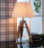Madeline Beige Fabric Shade Night Lamp With Wood Base