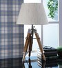 Madeline Beige Fabric Shade Night Lamp With Wood Base