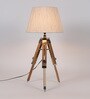 Madeline Beige Fabric Shade Night Lamp With Wood Base