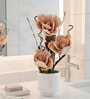 Beige Faux Leather Rustic Blossom Harmony Pot With Flower