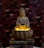 Beige Fiber Fegan Glass Lotus Buddha Indoor Water Fountain
