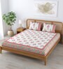 Beige Floral 220 TC Cotton King Sized Bed Sheets with 2 Pillow Covers
