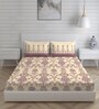 Beige Floral 104 TC Cotton Queen Sized Bed Sheets with 2 Pillow Covers