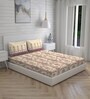 Beige Floral 104 TC Cotton Queen Sized Bed Sheets with 2 Pillow Covers