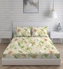 Beige Floral 104 TC Cotton Queen Sized Bed Sheets with 2 Pillow Covers