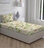 Beige Floral 104 TC Cotton Single Bed Sized Bed Sheets With 1 Pillow Cover