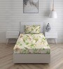 Beige Floral 104 TC Cotton Single Bed Sized Bed Sheets With 1 Pillow Cover