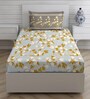 Beige Floral 104 TC Cotton Single Bed Sized Bed Sheets With 1 Pillow Cover