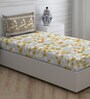Beige Floral 104 TC Cotton Single Bed Sized Bed Sheets With 1 Pillow Cover