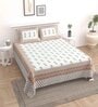 Beige Floral 144 TC Cotton King Bedsheet and 2 Pillow Cover