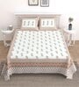 Beige Floral 144 TC Cotton King Bedsheet and 2 Pillow Cover