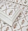 Beige and White Floral 144 TC Cotton King Bedsheet and 2 Pillow Cover