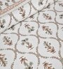 Beige and White Floral 144 TC Cotton King Bedsheet and 2 Pillow Cover