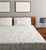 Beige Floral 164 TC Cotton Queen Bedsheet with 2 Pillow Covers