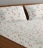 Beige Floral 164 TC Cotton Queen Bedsheet with 2 Pillow Covers