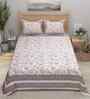 Beige Floral 180 TC Cotton  King Sized Bedsheet with 2 Pillow Covers