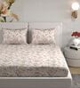 Beige Floral 180 TC Cotton King Bedhseet 2 pillow covers