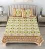 Beige Floral 180 TC Cotton King Size Bedsheet With 2 Pillow Cover