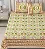 Beige Floral 180 TC Cotton King Size Bedsheet With 2 Pillow Cover