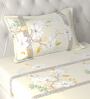Beige Floral 180 TC Microfiber Single Bedsheet With 1 Pillow Cover