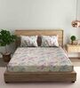 Beige Floral 186 TC Cotton Single Bed Sized Bed Sheets With 1 Pillow Cover