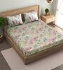 Beige Floral 186 TC Cotton Single Bed Sized Bed Sheets With 1 Pillow Cover