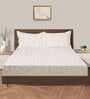 Beige Floral 200 TC Cotton Fitted Double Bedsheet with 2 pillow cover