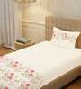 Beige Floral 200 TC Cotton Single Bedsheet with 1 Pillow Cover