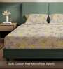 Beige Floral 200 TC Microfiber Double Bedsheet with 2 Pillow Covers