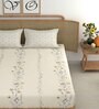 Beige Floral 210 TC Microfiber King Bedsheet With 2 Pillow Covers