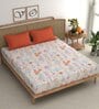 Beige Floral 210 TC Microfiber King Bedsheet With 2 Pillow Covers