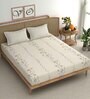 Beige Floral 210 TC Microfiber King Bedsheet With 2 Pillow Covers