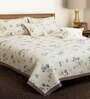 Beige Floral 250 TC Cotton Quilted Double Bed Cover with 2 Pillow Covers & 2 Cushion Covers with Filler Royale Collection
