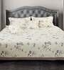 Beige Floral 250 TC Cotton Quilted Double Bed Cover with 2 Pillow Covers & 2 Cushion Covers with Filler Royale Collection